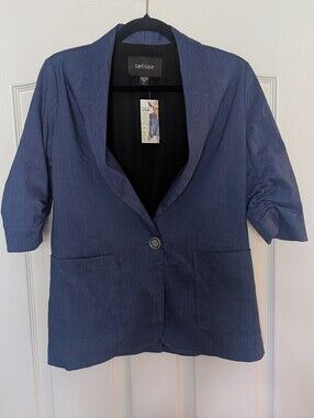 Karen Kane Linen Blend Navy Short-Sleeve Blazer Jacket